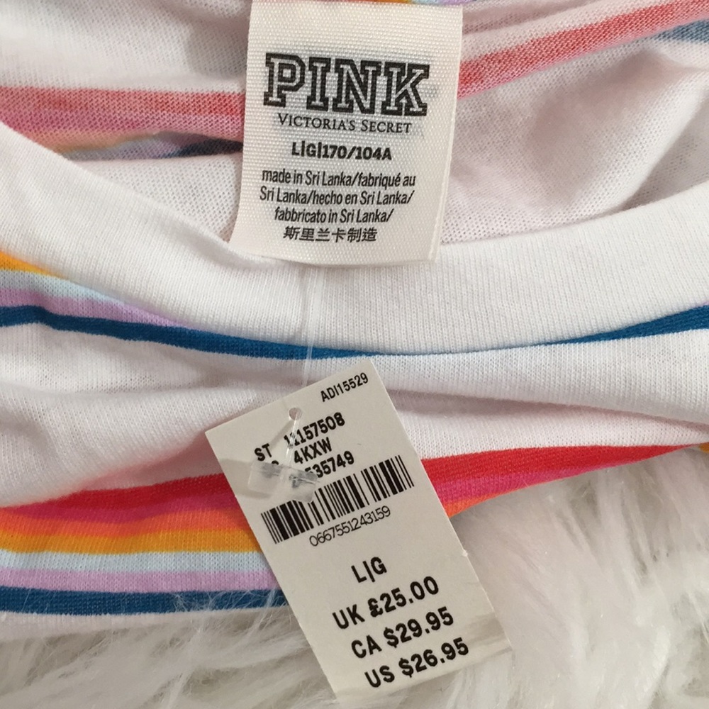 Pink Victoria’s Secret Crew Tee White Rainbow New - Picture 8 of 9